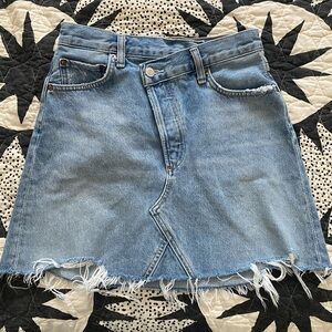 Agolde Denim Skirt Crisscross Frayed Hem 24